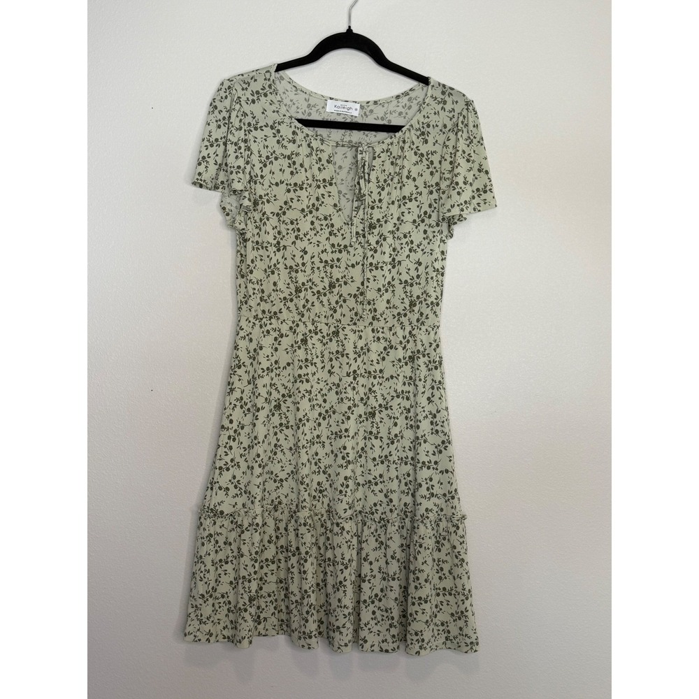 Kaileigh Sage Green Floral Flutter Sleeve Tiered Mini Dress Medium